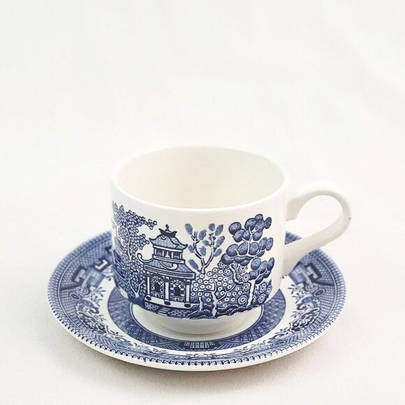 Churchill Willow England Flat Cup + Plate - Picture 1 of 7